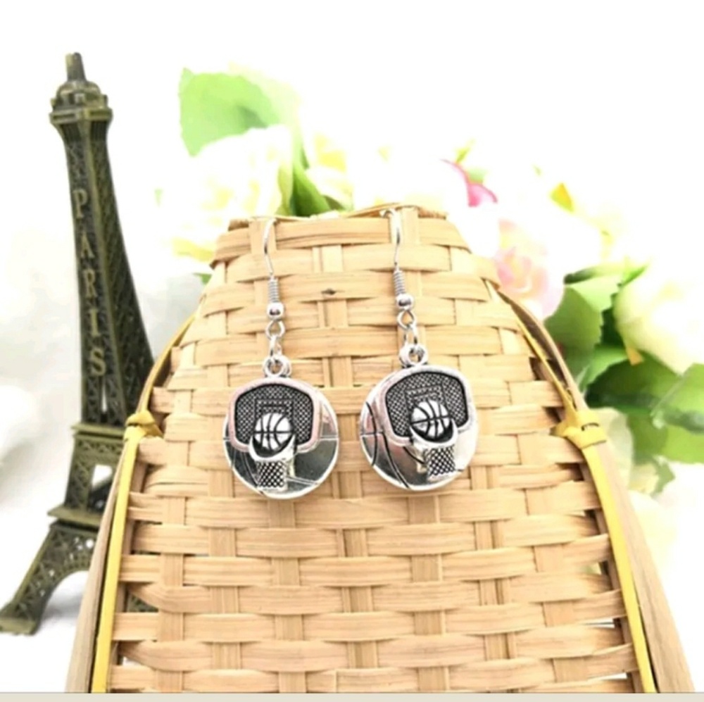 Antique Silver Basketball Themed Earrings